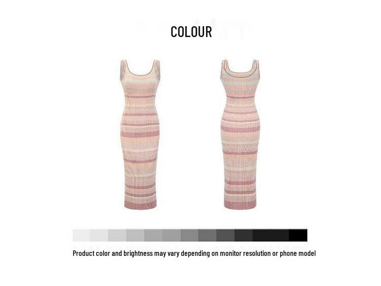 Women's Rainbow Stripe Sleeveless Knit Camisole Dress - Slim Fit Summer Mid-Length