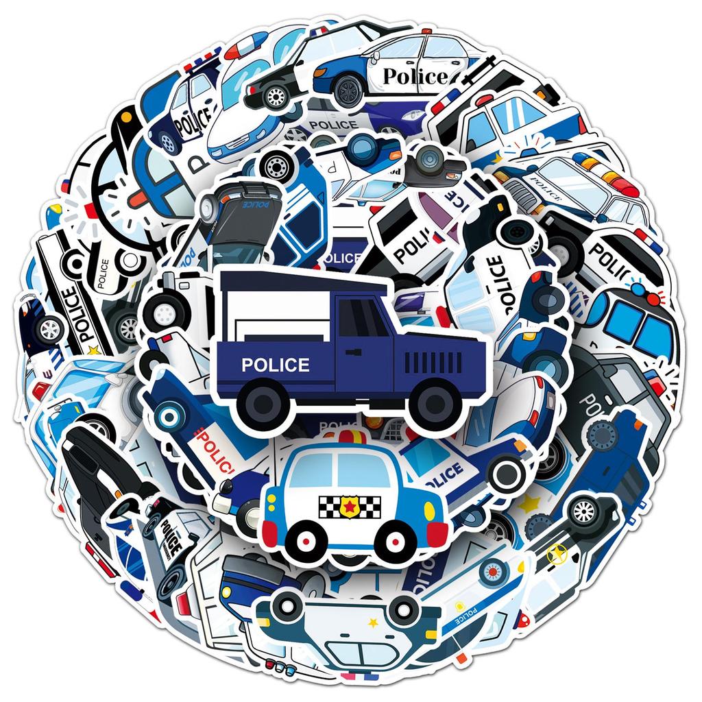 50pcs Cartoon Police Car Stickers: Creative Vehicle, Suitcase & Water Bottle Decorations