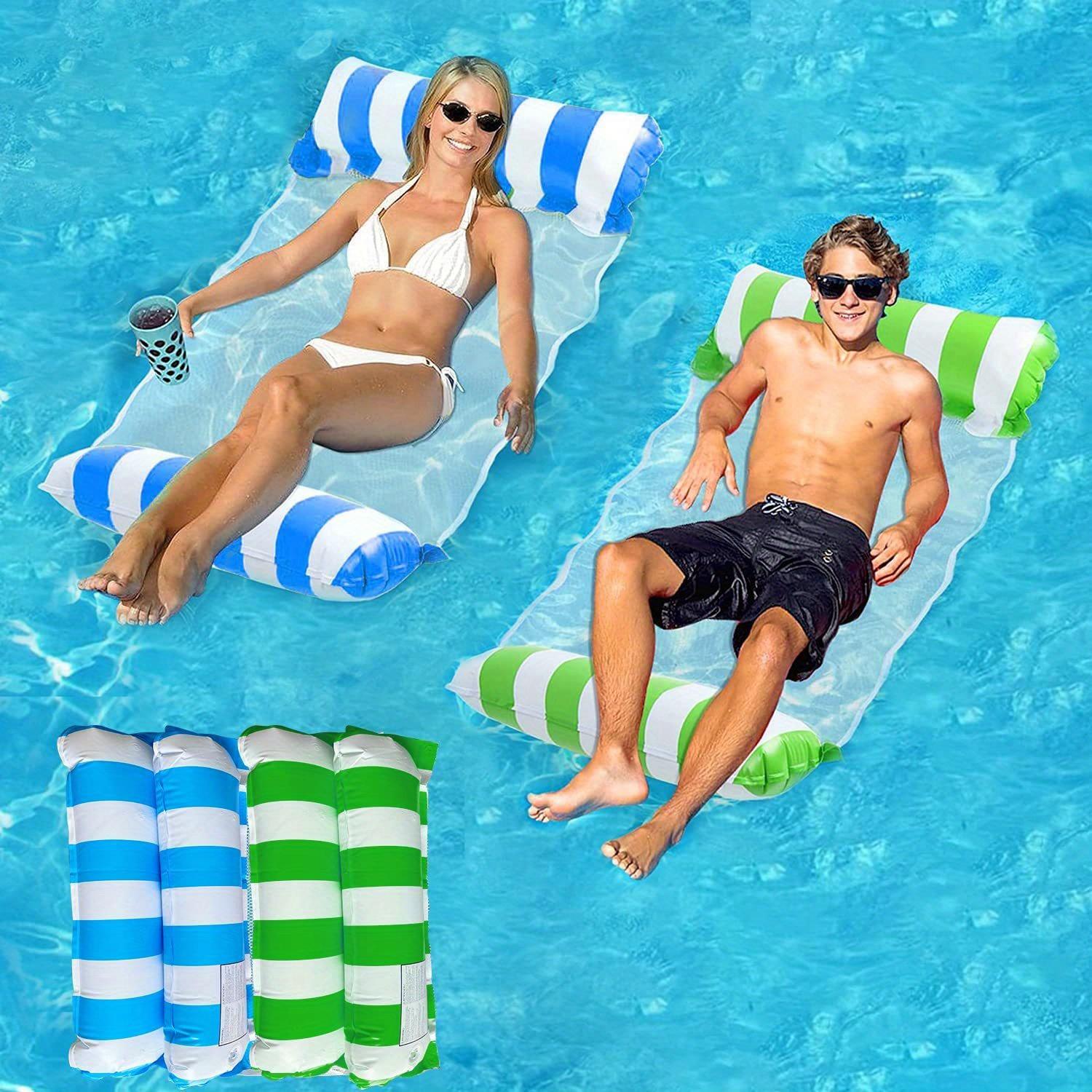 

Портативный гамак для бассейна 4-в-1 — идеально подходит для путешествий и вечеринок у бассейна — многофункциональное кресло для отдыха с плавающим дизайном Green and white stripes + blue and white stripes