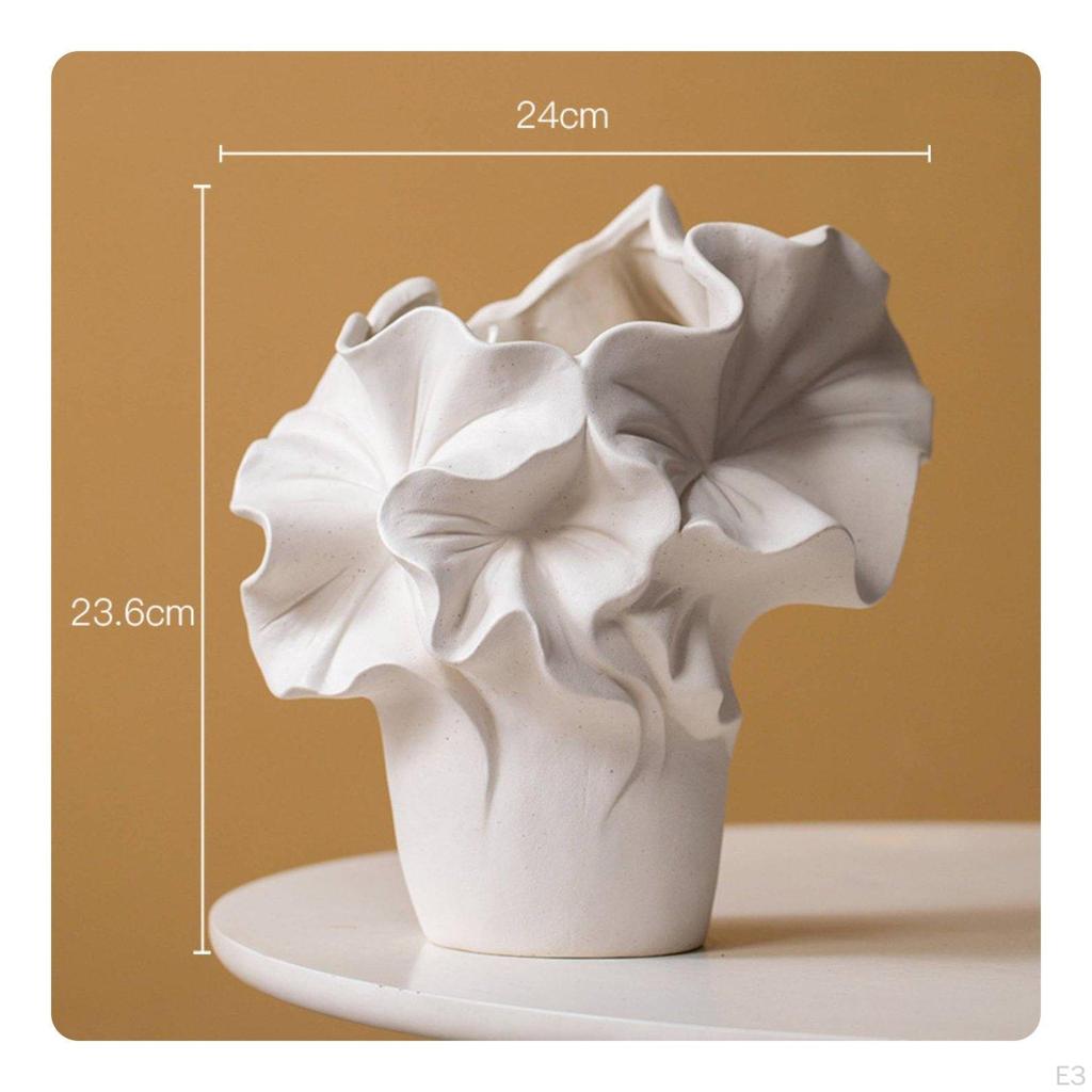 Handmade Ceramic Vase Artistic Design Ruffled Wavy Rim for Homestay