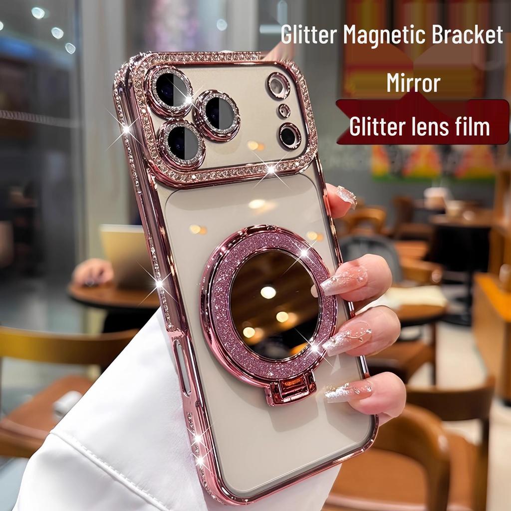 iPhone 17 Pro Max Glitter Mirror Magnetic Stand Rhinestone Protective Case
