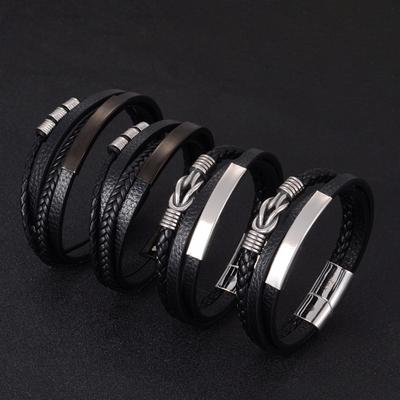 Vintage Stainless Steel Anchor Bracelet Genuine Leather Men's Multi-layer Braided Leather Bracelet