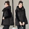 A-word Vest Down Cotton Padded Jackets Short Waistcoat Mid-Length Slim Hooded Autumn Winter Jackets Solid Women's Coats