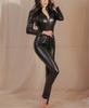 Tuta Intera Slim da Donna in Vernice Nera Femminile Sexy Nightclub Aderente Elasticizzata Cerniera Frontale Cavallo Aperto Pagliaccetti Calzamaglia 2024