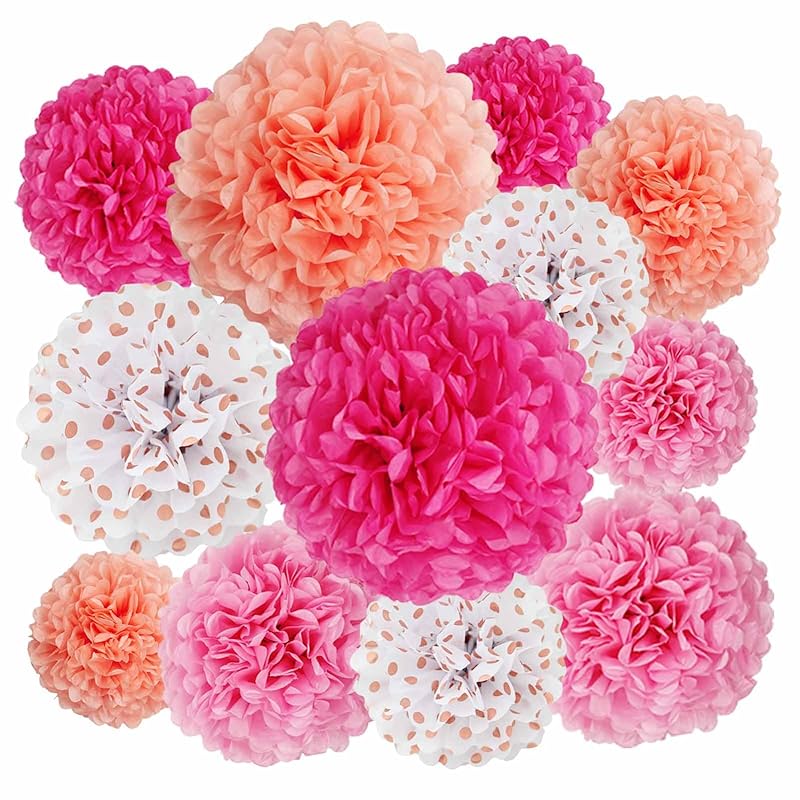 

iwlorys Набір паперових квітів, 12-частинний набір паперових квітів, 30/25/20/15 см, з великими помпонами, ідеально підходить для прикраси на річницю, дні народження, весілля,
