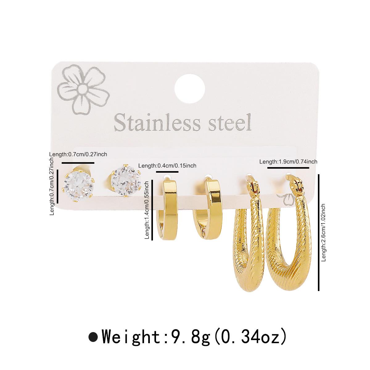 

New Gold Plated Stainless Steel Earrings Multi Design Shiny Zircon Geometric Stud Earrings Set For Women Fashion Jewelry Gift