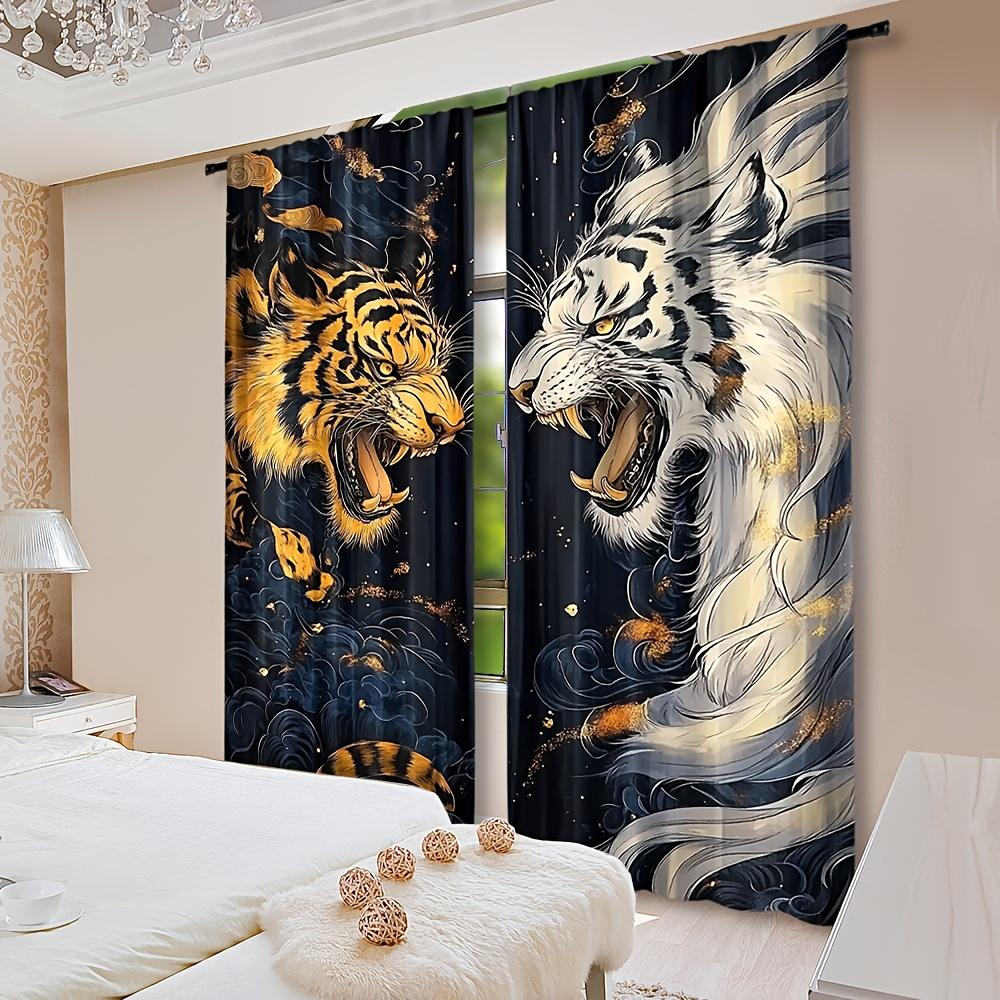 2pc Dragon vs Tiger Print Curtains – Rustic Farmhouse Style for Living Room & Dining Room (Rod Not Included)