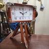 Handmade Antique Style Wooden Clock with Wooden Tripod 38.1 Cm
