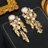 Charm Female White Pear Tree Leaf Drop Dangle Earrings Cute Gold Color Party Jewelry For Women