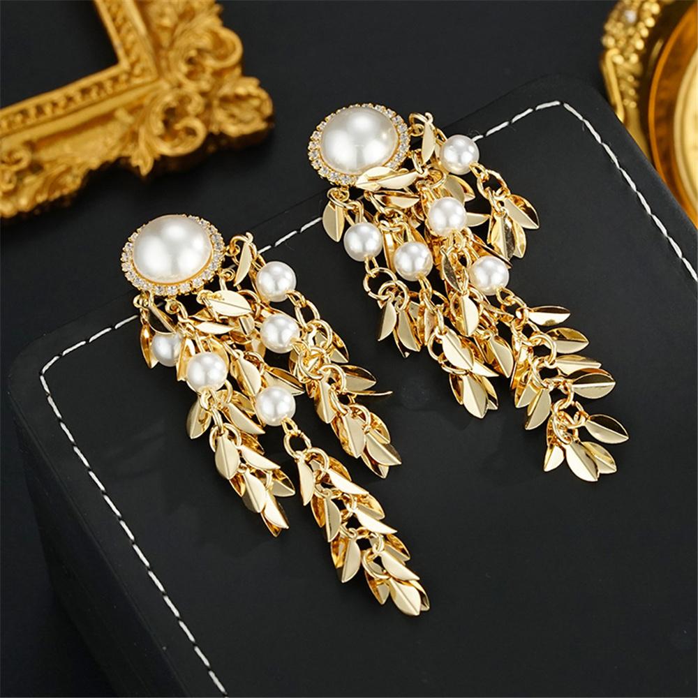 Charm Female White Pear Tree Leaf Drop Dangle Earrings Cute Gold Color Party Jewelry For Women