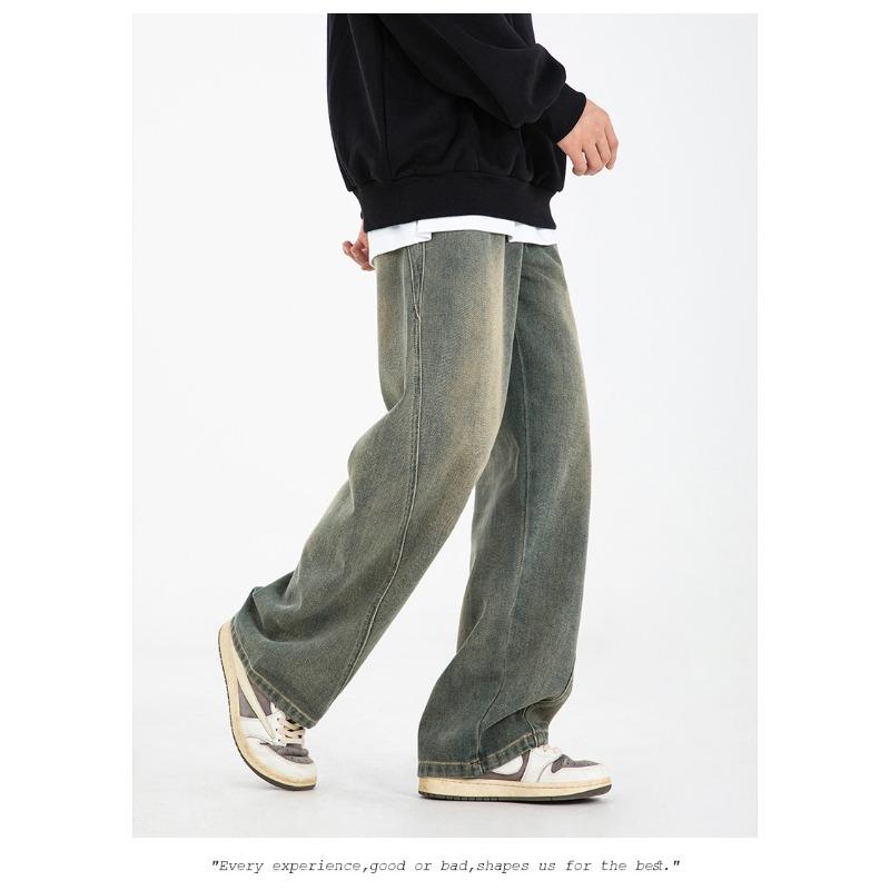 Jeans Uomo Nuovi Stile Americano Retrò Design Largo Spaccato Primavera Autunno