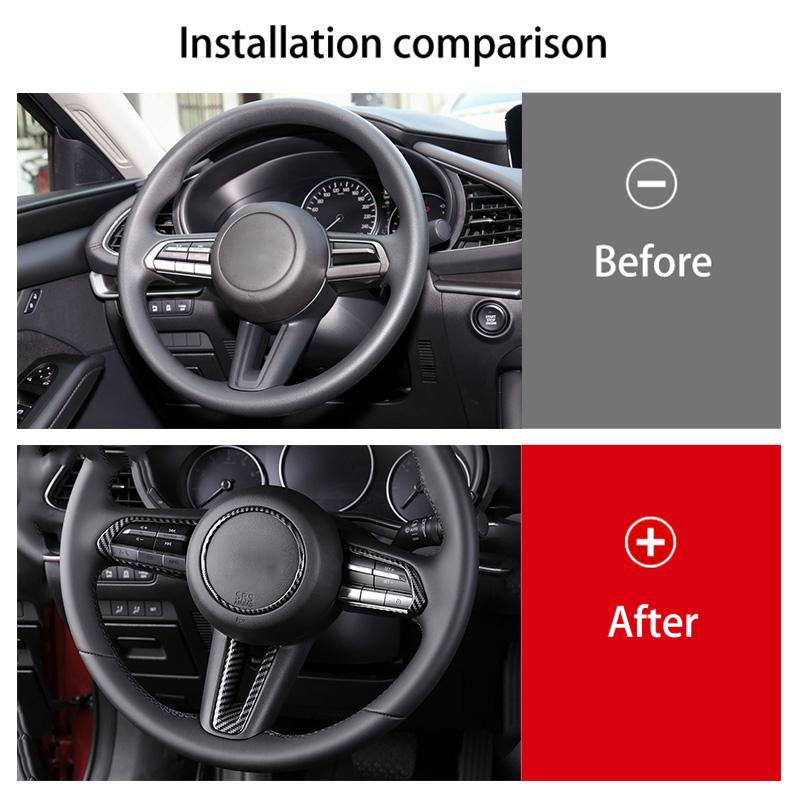 For Mazda 3 CX-30   Accessories ABS Carbon fibre/Red/Matte Car Steering Wheel Switch Button Frame Cover Trim Car