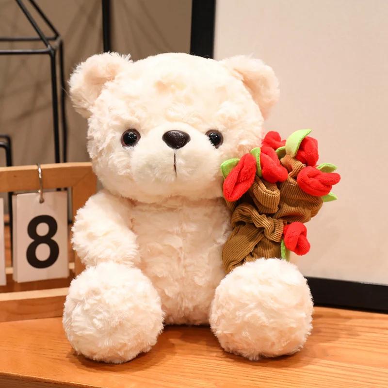 

15/25cm Sitting Cartoon Bear Plush Toy Stuffed Valentine s Day Rose Animal Say Love Holding Red Heart Girlfriend Gift 15cm