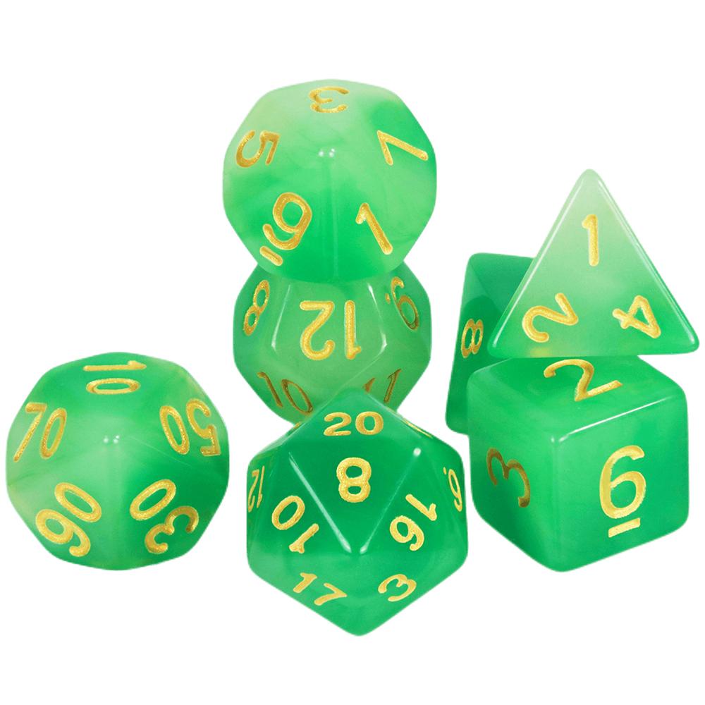 7pcs Glow in The Dark Effect Polyhedral DND Board Game Dice Set Gold Digital Dice for TRPG Role Playing Game