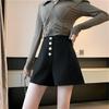 High-Waisted Black A-Line Wide-Leg Shorts - Summer 2024 Korean-Style Fashion for Girls