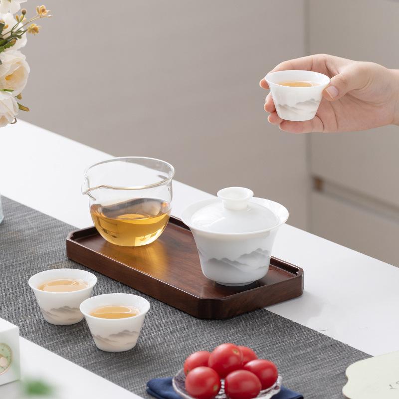 Suet Jade Porcelain Portable Travel Tea Set Souvenir Business Company Mid-Autumn Festival Gifts