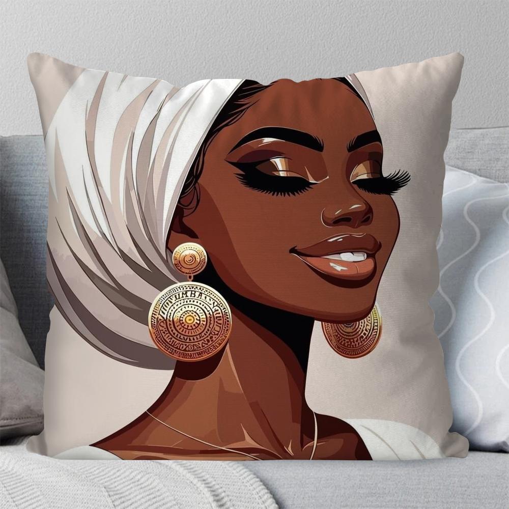 African Women Pillow Case Square Pillow Bedroom Sofa Leisure Comfort Cushion Car Living Room Home Decoration 40X40