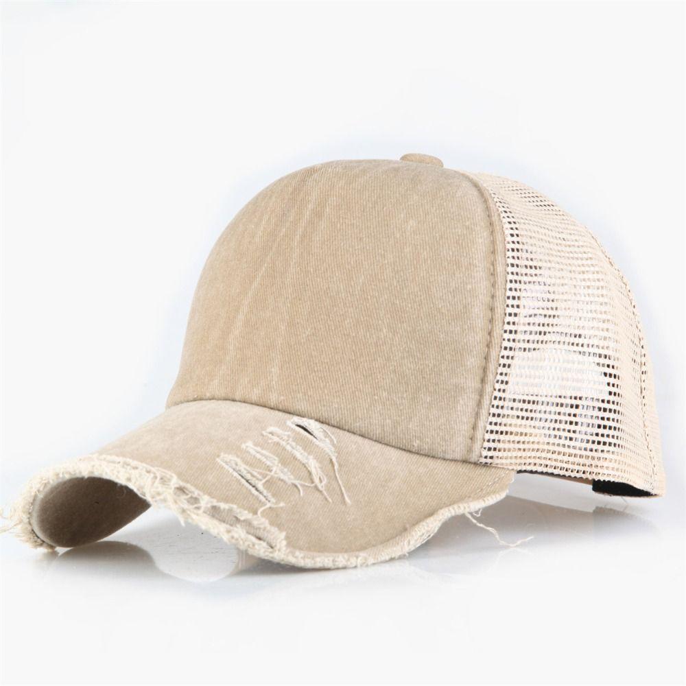 Washed Cotton Baseball Cap Adjustable Mesh Trucker Hat Retro Net Fishing Cap  For Man Women