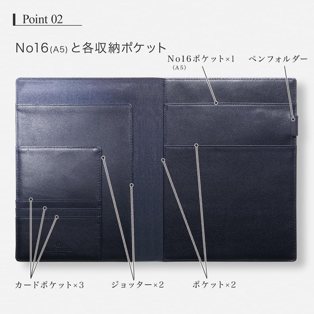 Rodia Cover A5 Size 16 Premium Leather Notebook Cover with Pen Holder and Pocket for Sticky and Business Cards RD3 [BLUE SINCERE] No. Cards, Notes, /