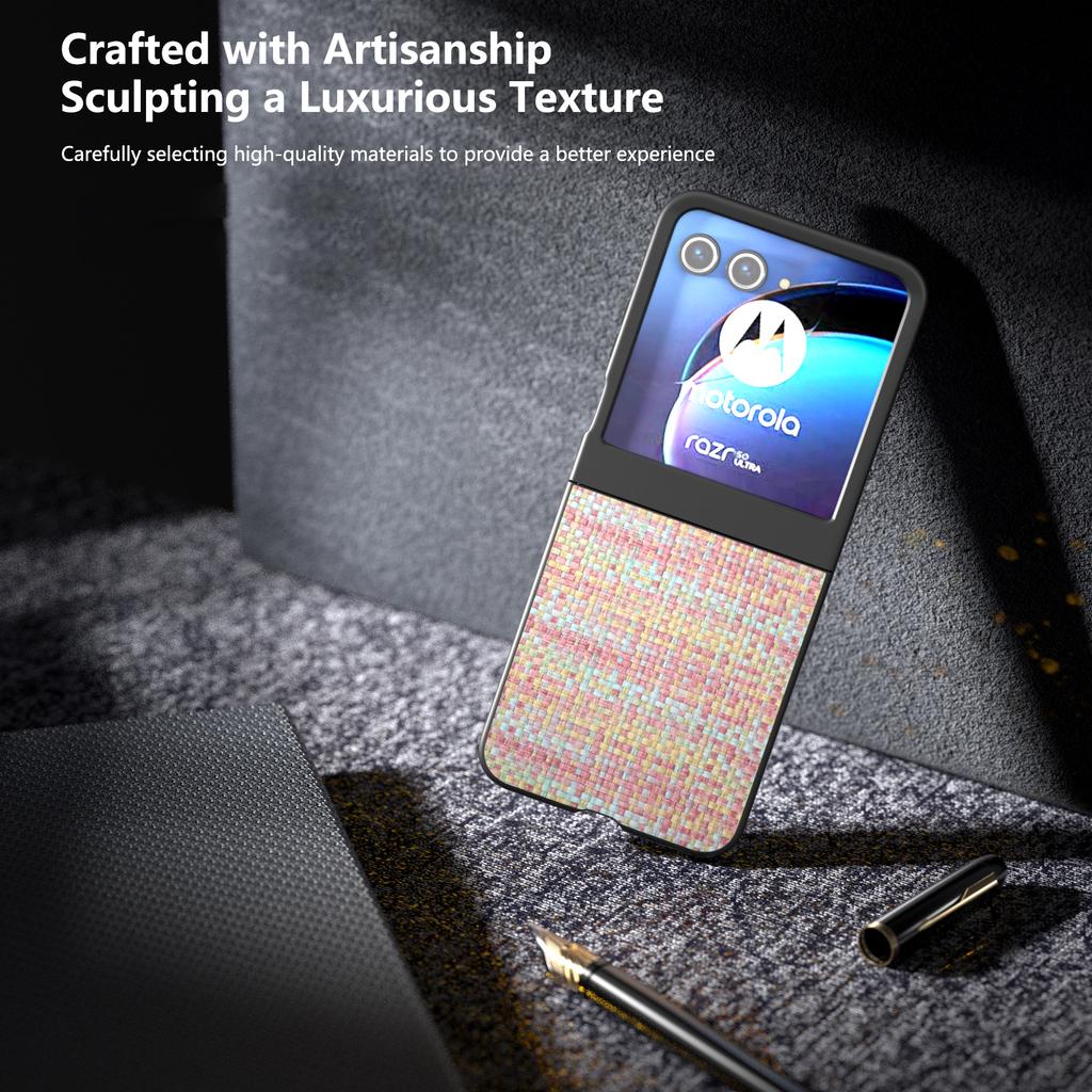 For Motorola Razr 50 5G Case Plaid Texture Leather+PC Phone Cover Black Edge