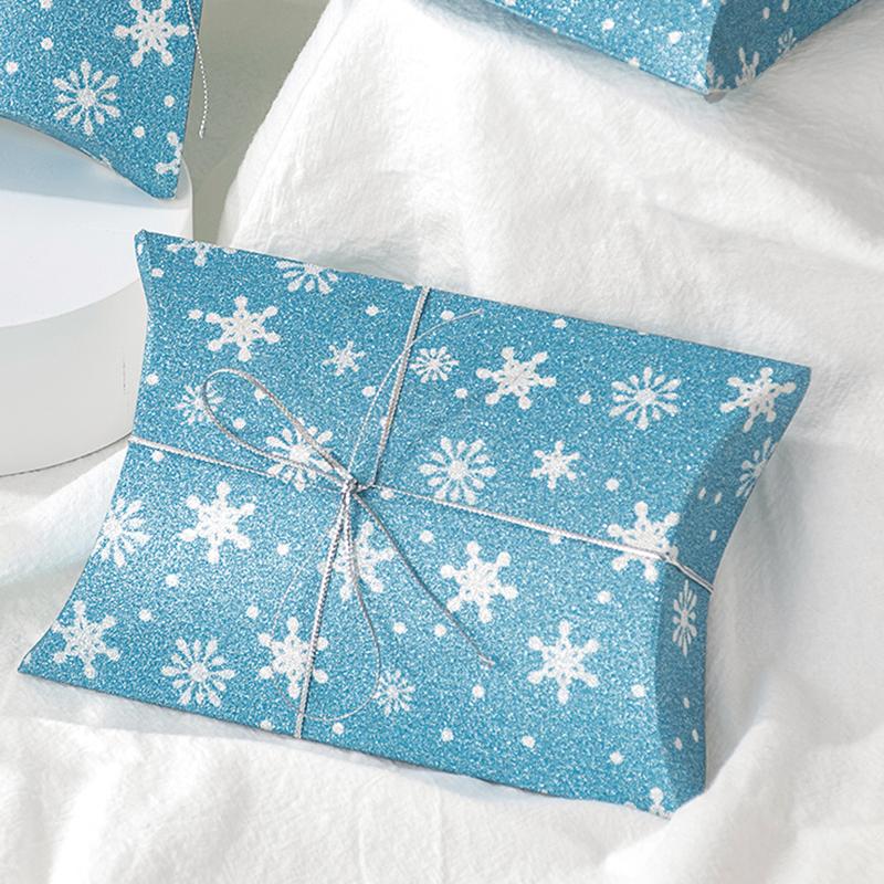 

WTEMPO 20 шт. Рождественские зимние подарочные коробки со снежинками, коробки для конфет, коробки для закусок, коробки в форме подушек, синие праздничные подарочные коробки для свадебных сувениров 20pcs небесно-голубой