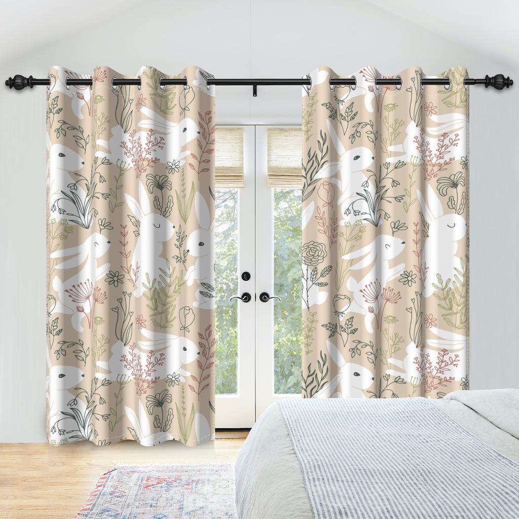 2Pcs Floral Botanical Print Curtains Natural Flowers Farmhouse Drapes Living Room Bedroom Kitchen Decoration Blackout Curtains