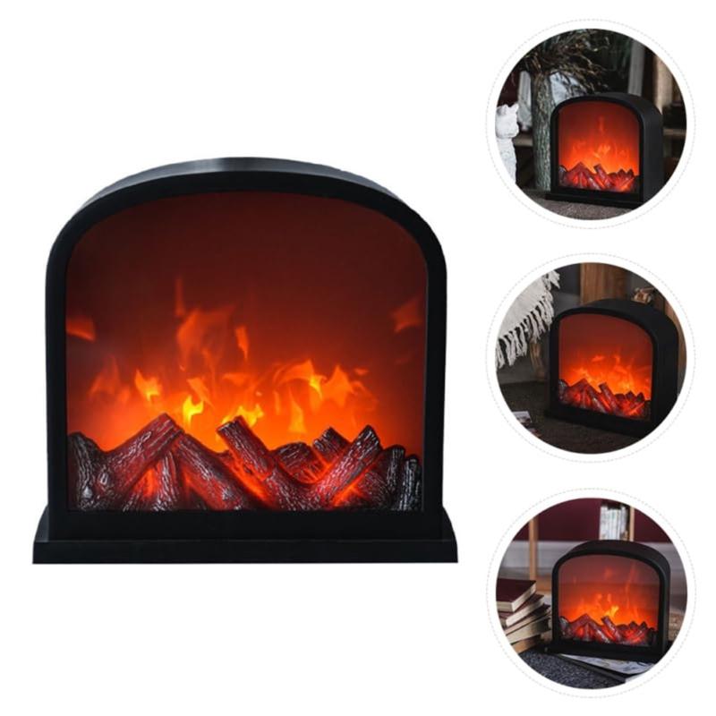User Friendly Resin Fireplaces Decors Night Light With Warm LED Glowing Handcrafted Retro Home Accent