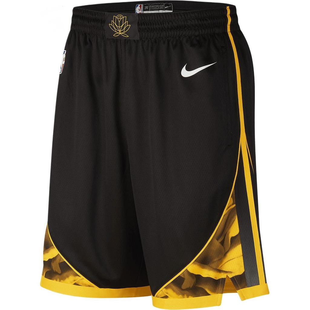 Nike NBA Golden State Warriors City Edition Color Block Logo Print Straight Leg Basketball Shorts Men Shorts Black DO9657-010