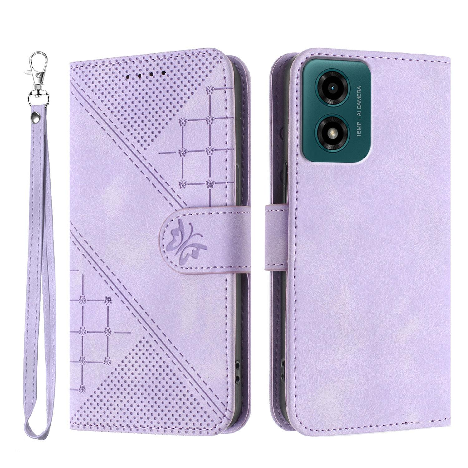

For Motorola Moto G04 4G/Motorola Moto G04s 4G/Motorola Moto E14 4G/Motorola Moto G24 4G Leather Wallet Case with Strap Purple