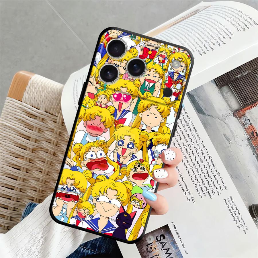 Sailor Moon Tsukino Usagi Black Soft Phone Cover Case for iPhone 15 16 14 Plus 13 12 11 17 Pro Max XR XS Max 17Air 7 8