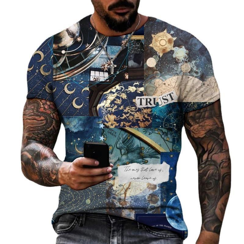 Letní pánské tričko Módní vzor 3D potisk Ležérní volné Venkovní Chlapecké Trička s krátkým rukávem Top Pulovr Oblečení