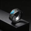 Retro Geometric Texture Blue Natural Stone Ring for Men, Triangle Turquoise Stainless Steel Rings, Fashion Unique Jewelry Gift