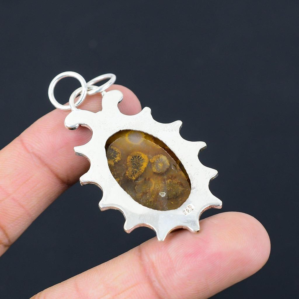 Prezent Urodzinowy Dla Niej Naturalny Kamień Szlachetny Koral Skamieniały Wisiorek Srebro Próby 925