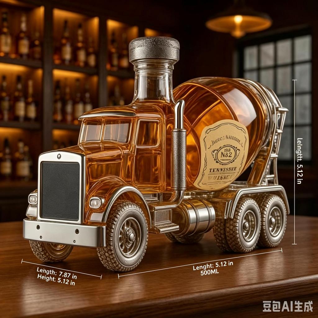 Glas-Dekanter in LKW-Form, 350 ml, versiegelte leere Likörflasche zur Aufbewahrung von Whiskey, Wodka, Wein