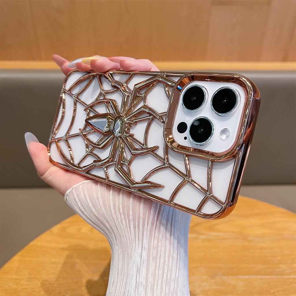 Custodia per telefono 3D Vuota Ragno Elettroplaccata TPU Dissipazione del Calore Divertente per iPhone 11 12 13 14 15 16 Pro Max Copertura Protettiva Morbida