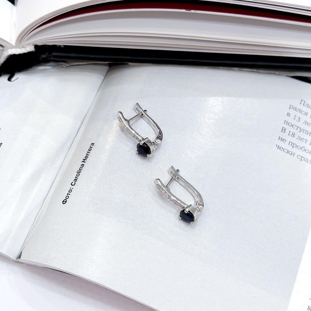 Stříbrné náušnice s přírodním safírem 1,501 karátu, kubická zirkonie (2164968)