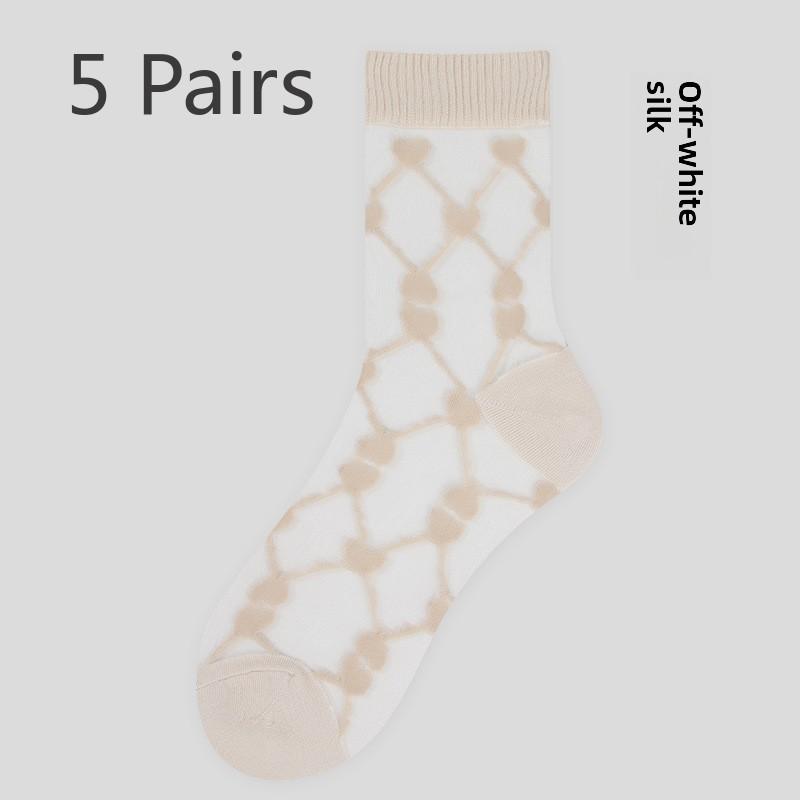 

5 пар весенних и летних женских носков средней длины с принтом Love Card Boneless Crystal Socks 5 Pairs белый/бежевый
