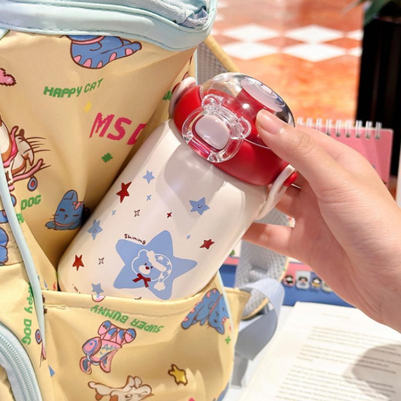 Children'S Stainless Steel Thermos Cup Cute Straw Portable Kettle Simple Design 304 Steel Water Bottle For Kids