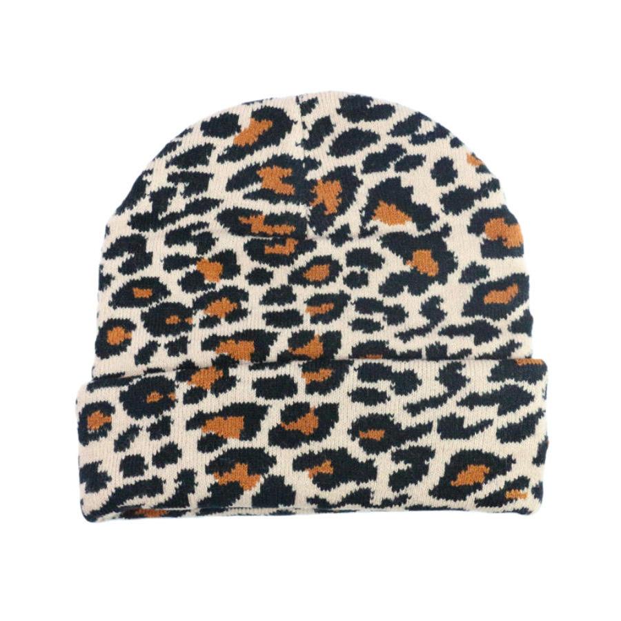 Autumn and winter new leopard print knitted hat thickened warm wool hat unisex cold warm cold hat multi-color