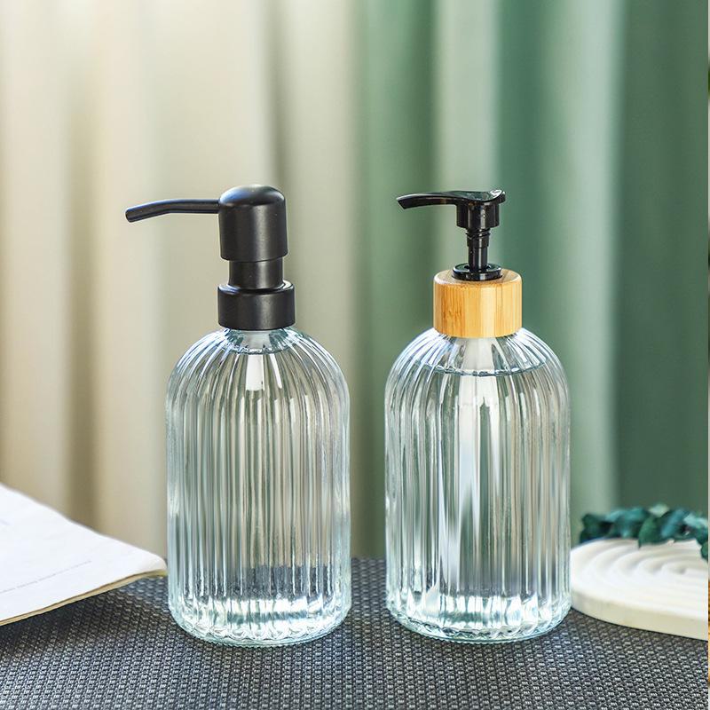 Luxurious Vertical Stripe Glass Pump Bottle for Soap, Lotion, or Shampoo