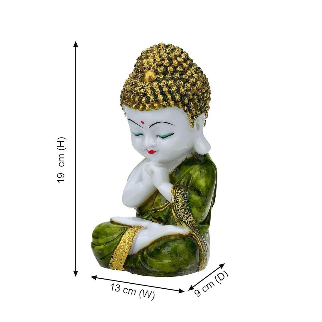 Figurka Buddy z żywicy poliestrowej Dekoracyjny eksponat Mały Mnich Dziecko Budda, (Zielony)