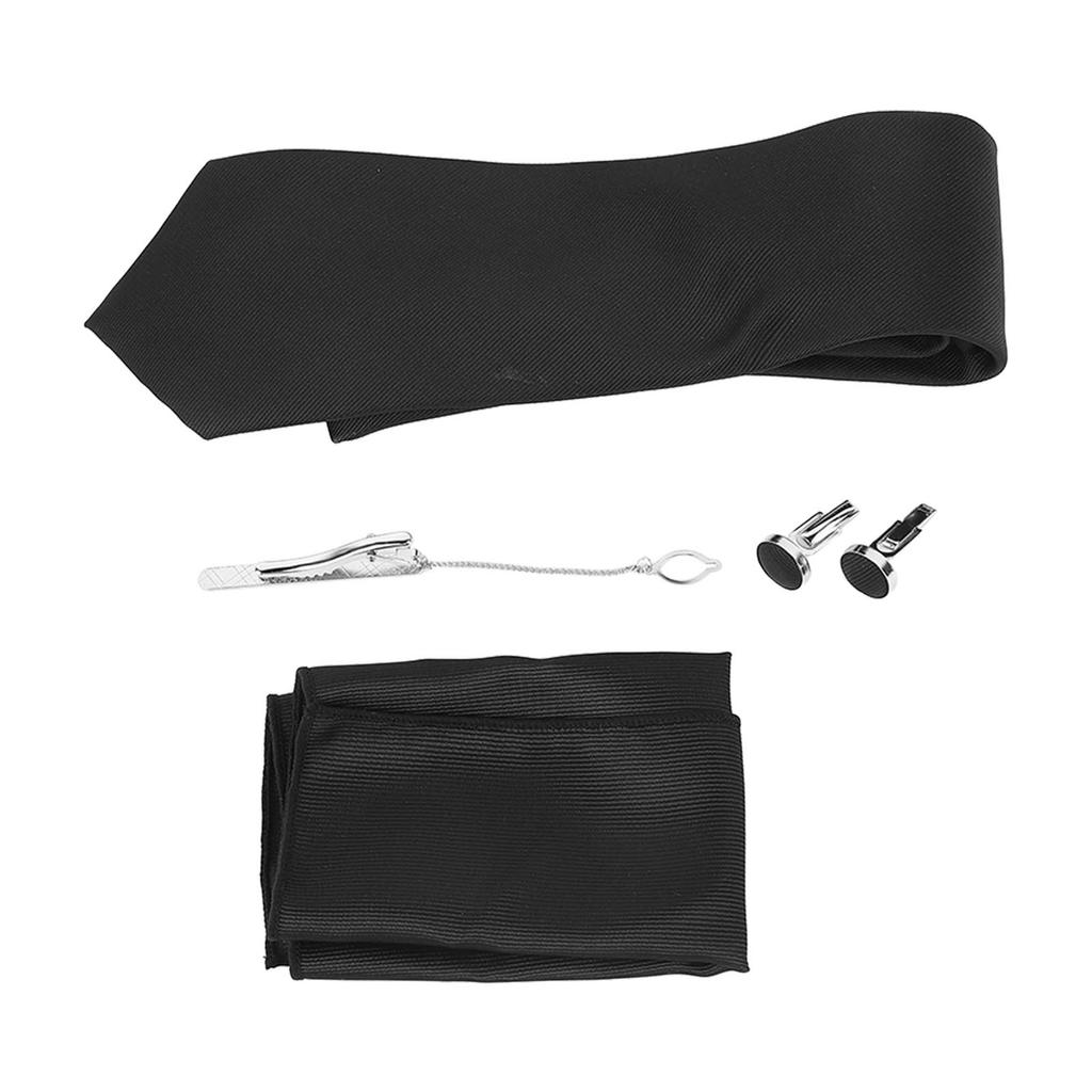 Męski Zestaw Krawatów Elegancki Teksturowany Ponadczasowy Zestaw Krawatów na Biznes Wesele ze Spinkami do Mankietów Klipsem do Krawata