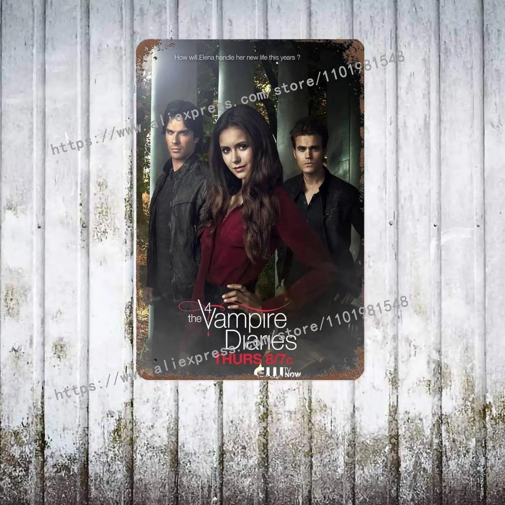 The Vampire Diaries Poster Decorativo in Metallo Segno di Latta Vintage Segno Metallico Placca Decorativa per Pub Bar Man Cave Club Decorazione Murale