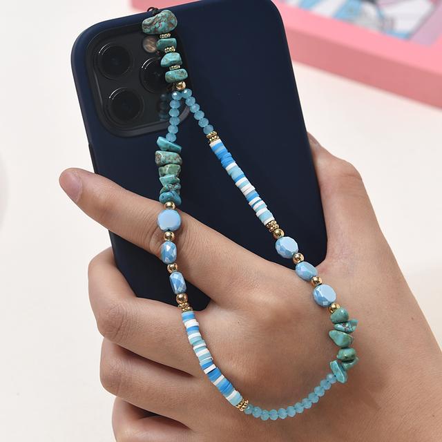 Chaîne Anti-perte Pour Téléphone Portable – Pendentif En Perles De Verre Coloré – Accessoire Mode Pour Femmes Et Filles (Bleu)