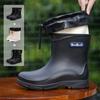 2025 New Medium Tube Thickened Wear-resistant Cotton Rain Shoes, Non-slip Men's Velvet Warm Rain Boots