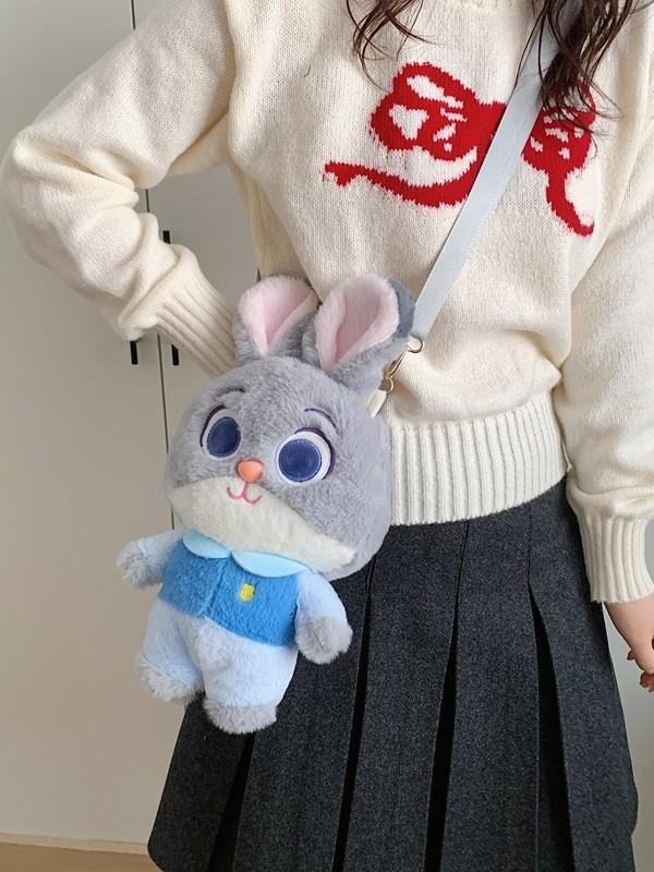 Zootopia Plush Bunny Tote Bag With Zipper Closure For Casual Day Use