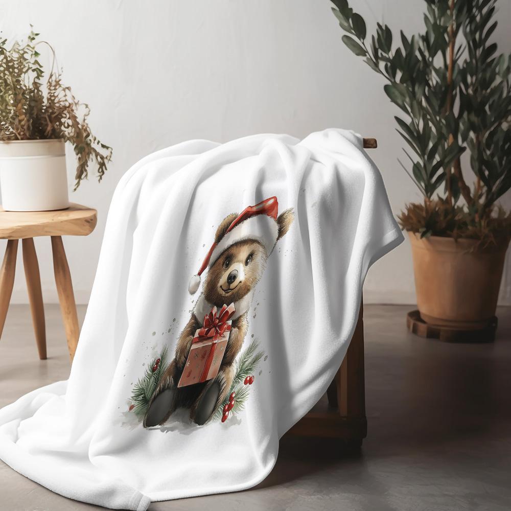 Tuniu Cute Teddy Bear Christmas Gift Blanket for Sofa Bed Room Decoration Warm Cozy Throw Blanket 75X95CM