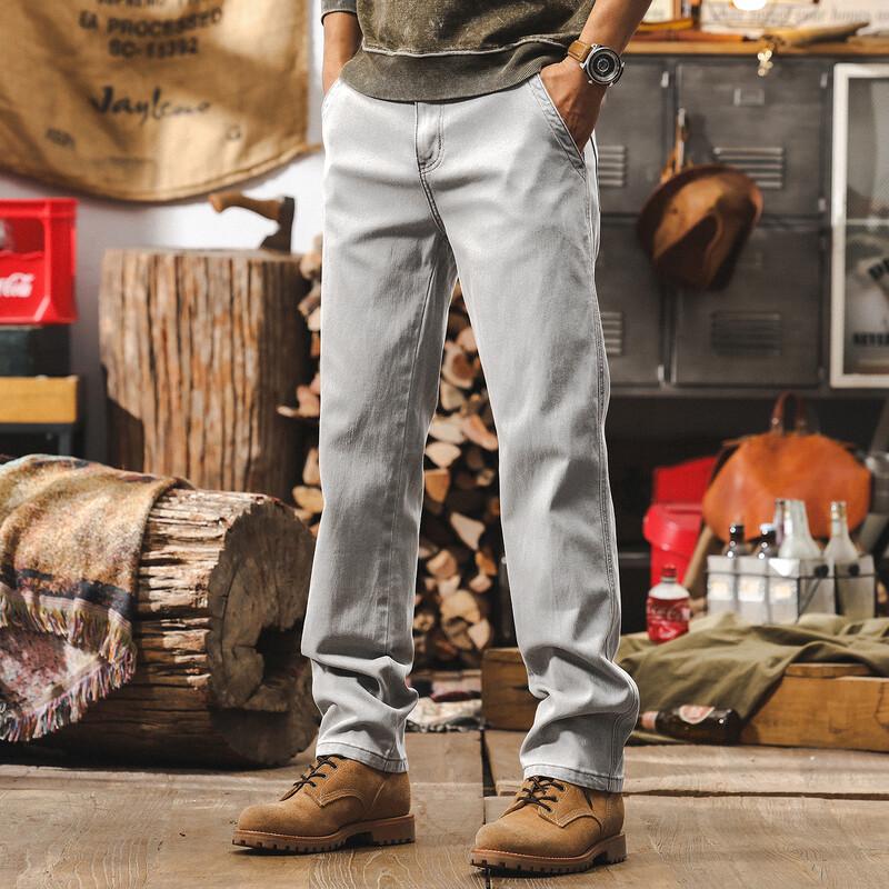 Jie Leinong Men's American Retro Straight-Leg Jeans