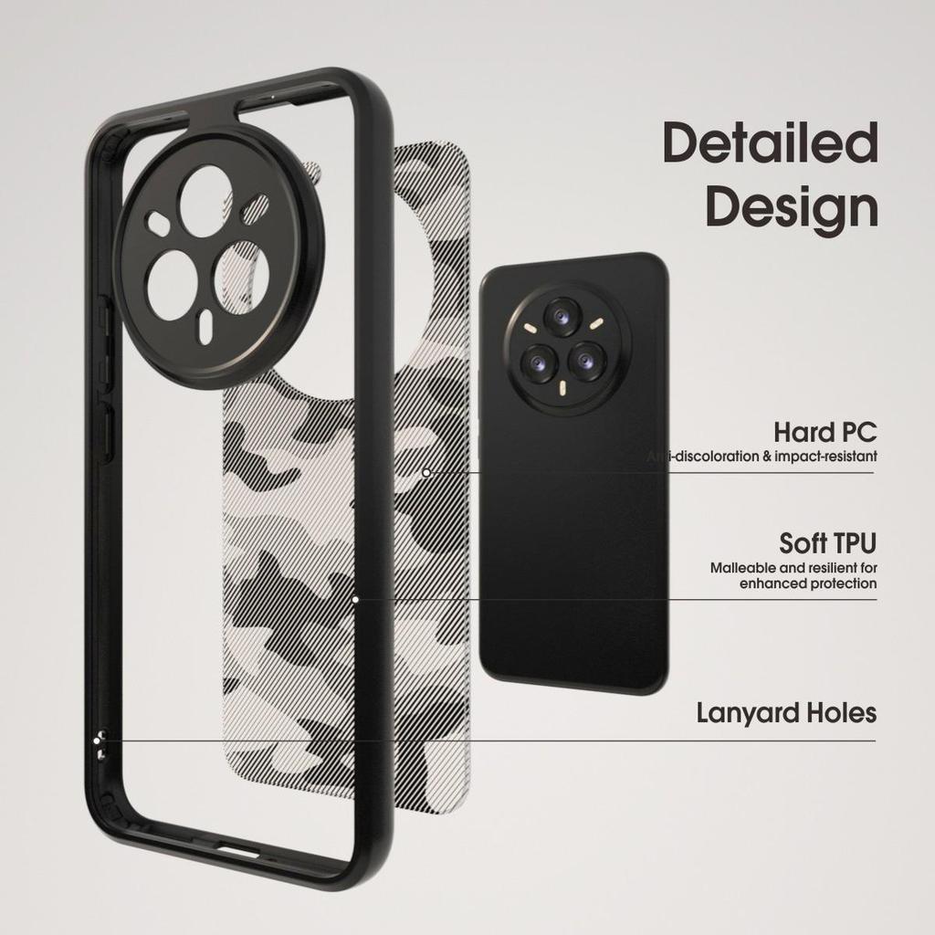 (Comes with Wrist strap)IBMRS for Realme 14 Pro Case, Prevents Accidental Drops Non-Slip Anti-Yellowing Camo Transparent Phone Cover