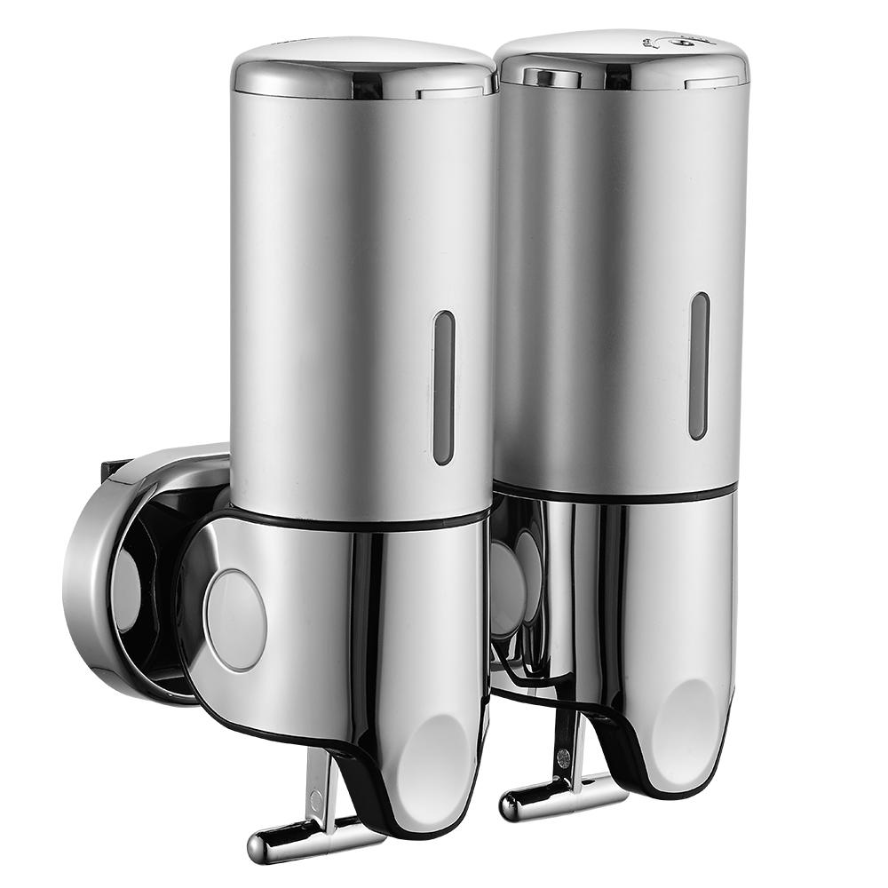 Soap Dispenser Double Headed Large Capacity Refillable Hand Sanitizer Dispenser with Clear Window Wall Mounted Shampoo Dispenser